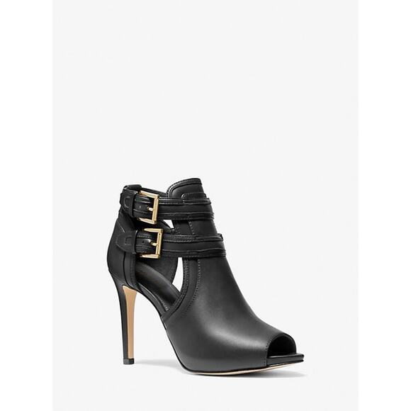 MICHAEL KORS BLAZE BLACK OPEN TOE DOUBLE STRAP ANKLE BOOT FAUX LEATHER SZ 5 $298 - Picture 1 of 11
